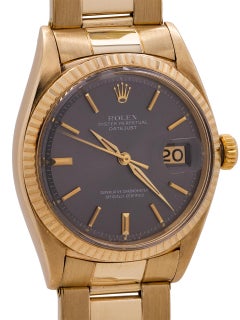 Rolex 14 Karat Yellow Gold Datejust Grey Dial Ref 1601, circa 1962