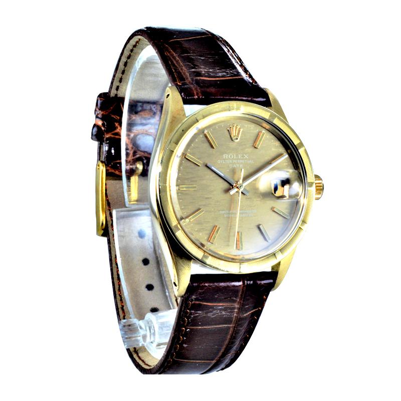 Rolex 14 Karat, Yellow Gold Oyster Perpetual Date circa 1970s with Rare Dial 1