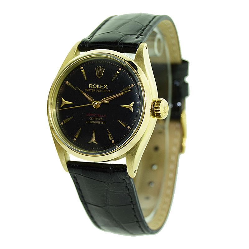 Art Deco Rolex 14 Karat Yellow Gold Wristwatch with Rare Sharks Tooth Markers