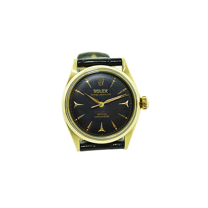 Rolex 14 Karat Yellow Gold Wristwatch with Rare Sharks Tooth Markers In Excellent Condition In Long Beach, CA