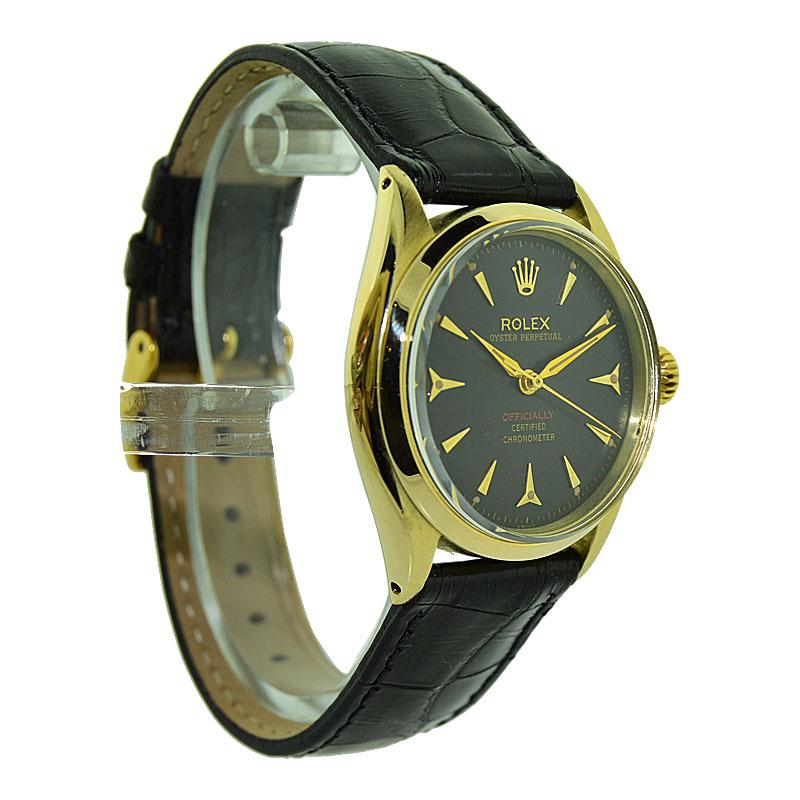 Women's or Men's Rolex 14 Karat Yellow Gold Wristwatch with Rare Sharks Tooth Markers