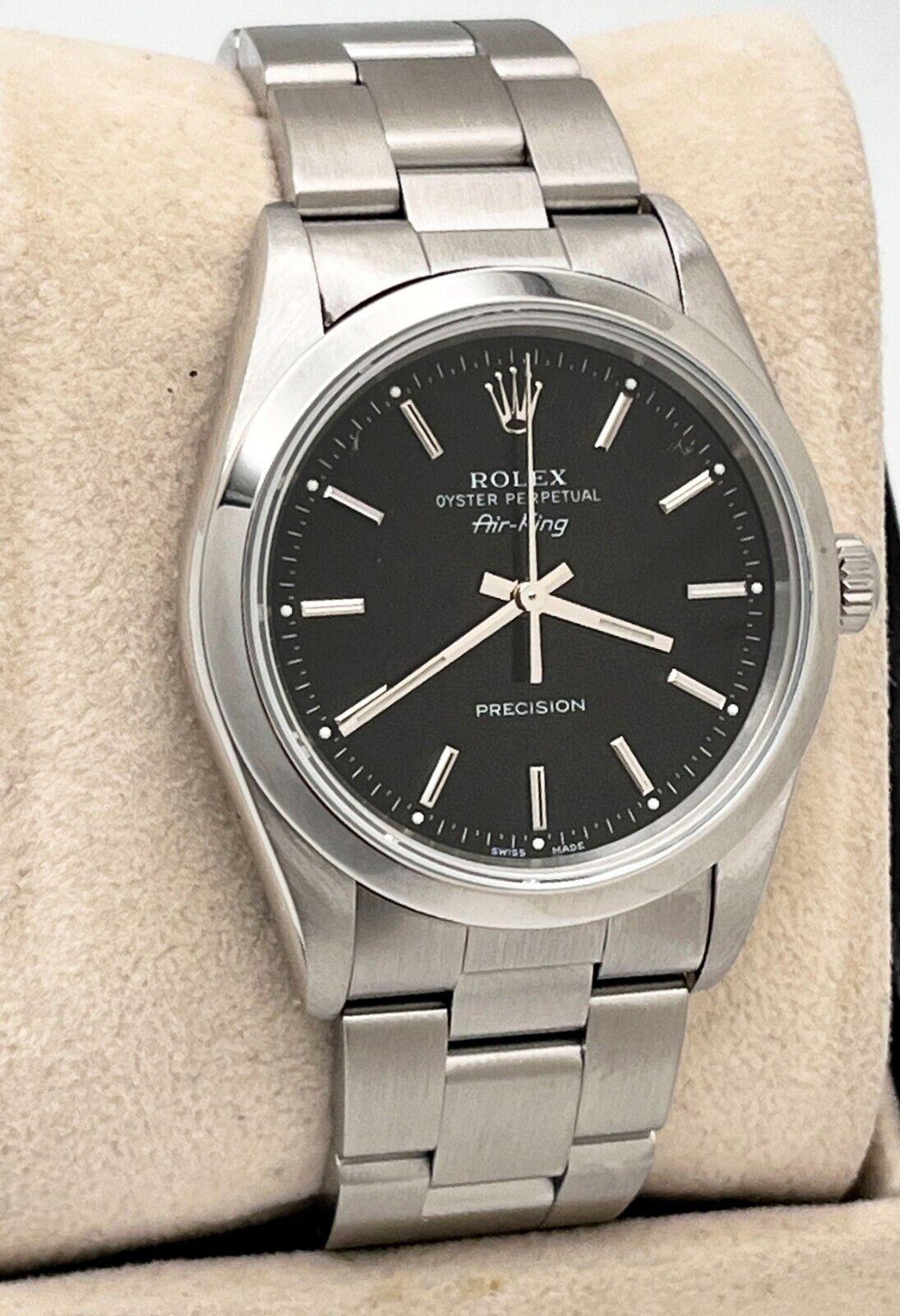 Rolex 14000 Air King 34mm Schwarzes Zifferblatt aus Edelstahl Herren