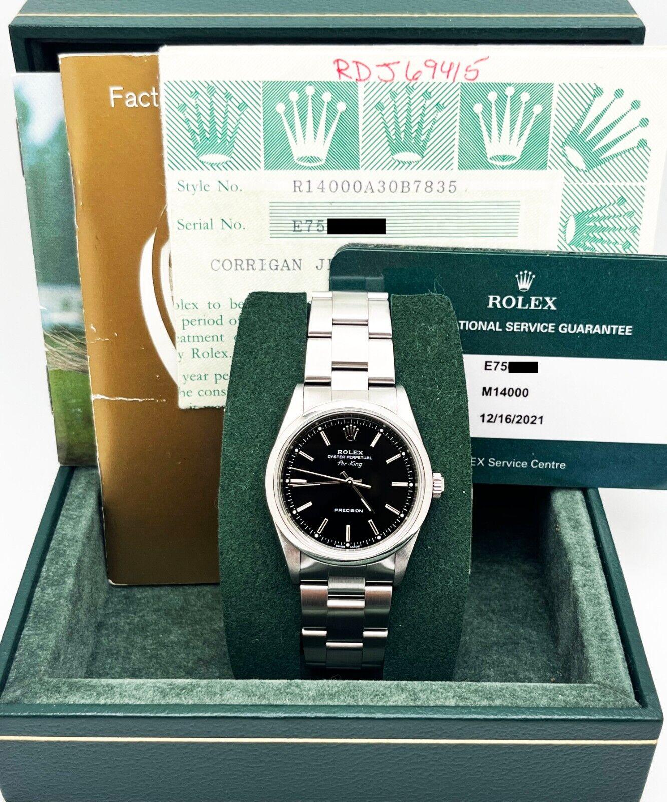  Rolex 14000 Air King Black Dial, boîte en acier inoxydable et papier de service Unisexe 