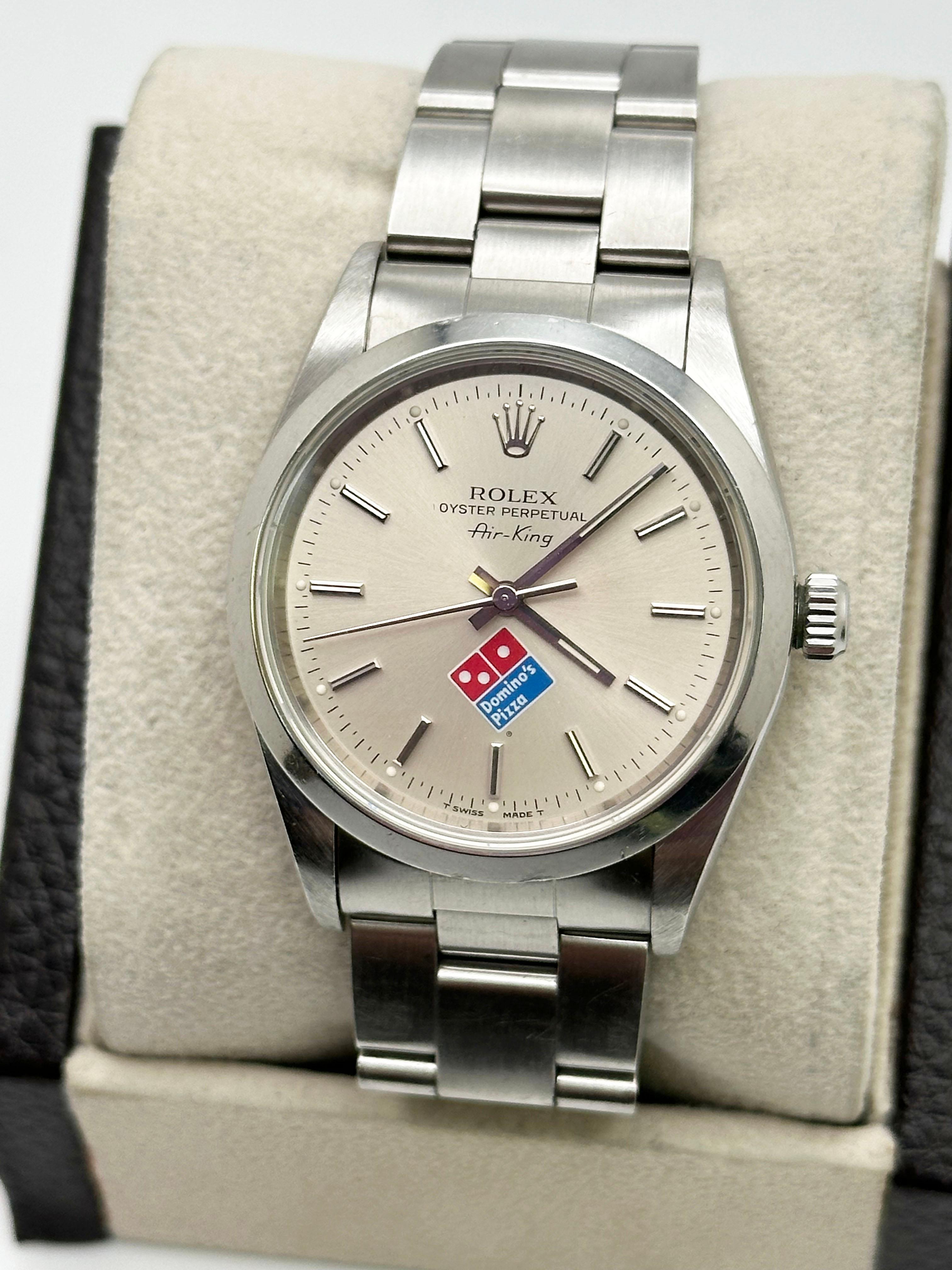 Women's or Men's Rolex 14000 Air King Silver Rare Dominos Dial Stainless Steel Box Paper