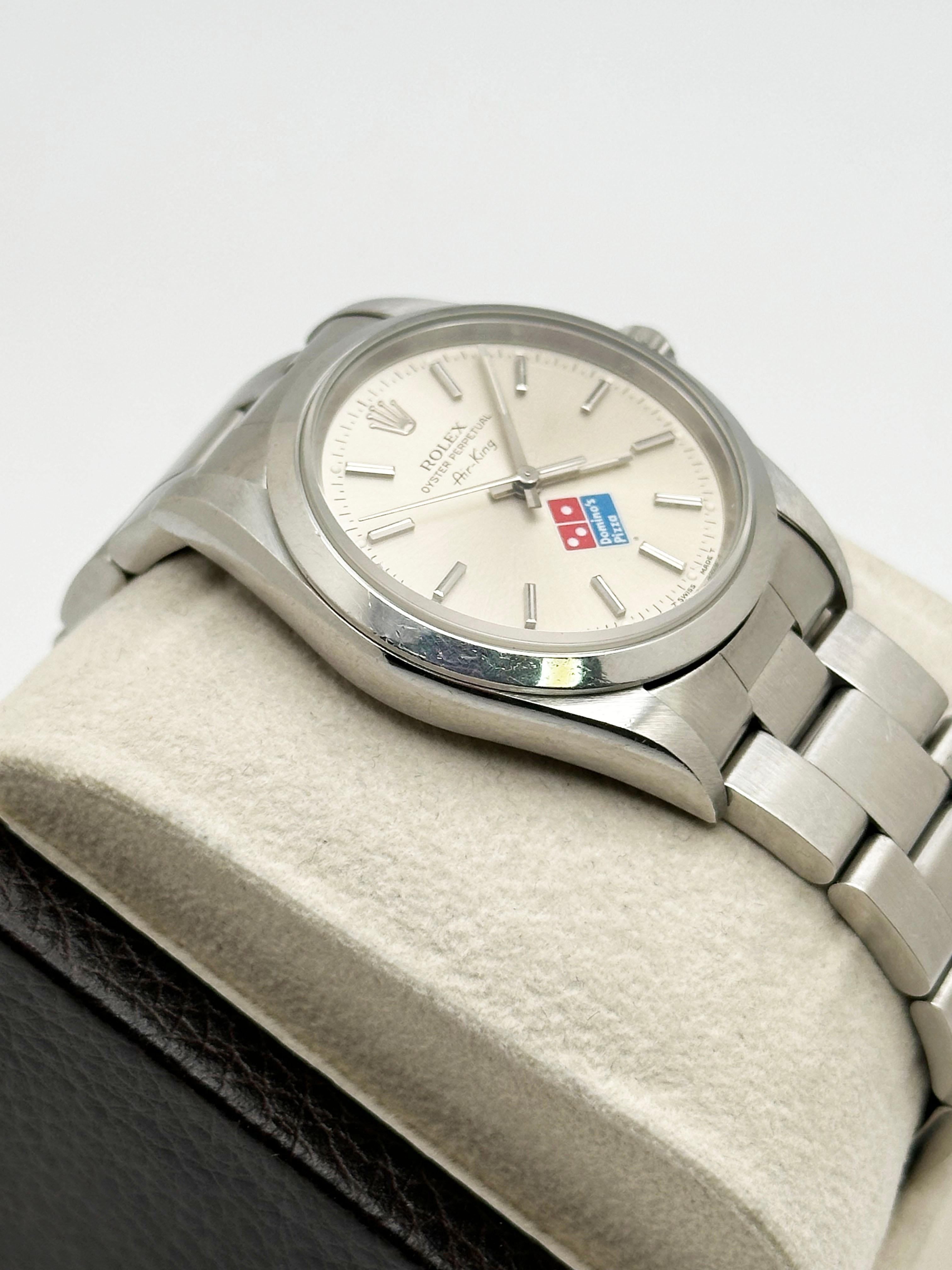 Rolex 14000 Air King Silver Rare Dominos Dial Stainless Steel Box Paper 2