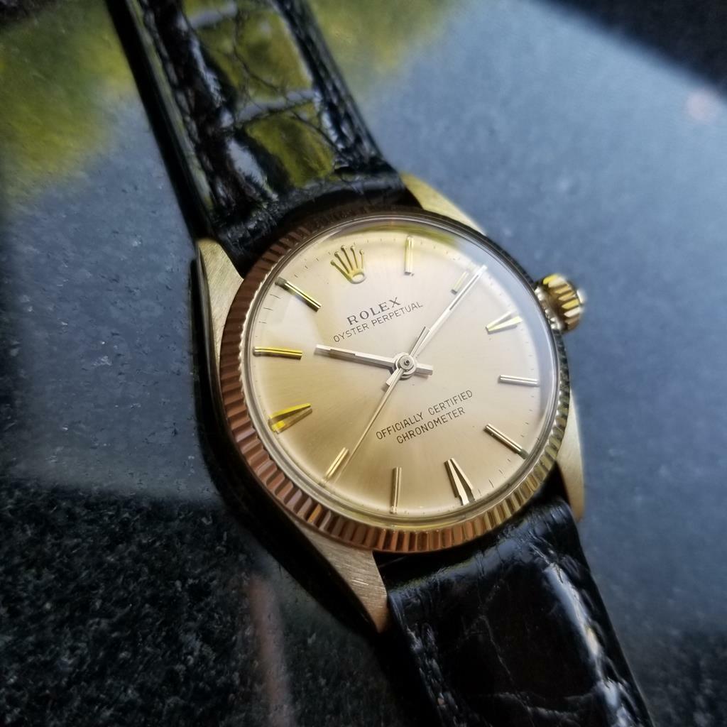 Retro ROLEX 14K Solid Gold Oyster Perpetual 6551 Midsize Unisex Automatic c.1966 MS137