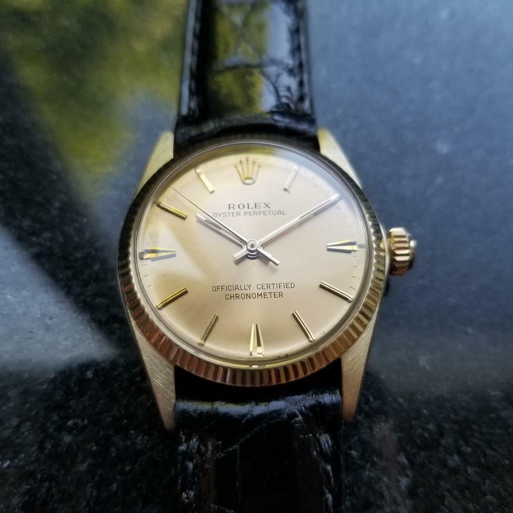 ROLEX 14K Solid Gold Oyster Perpetual 6551 Midsize Unisex Automatic c.1966 MS137 In Excellent Condition In Beverly Hills, CA