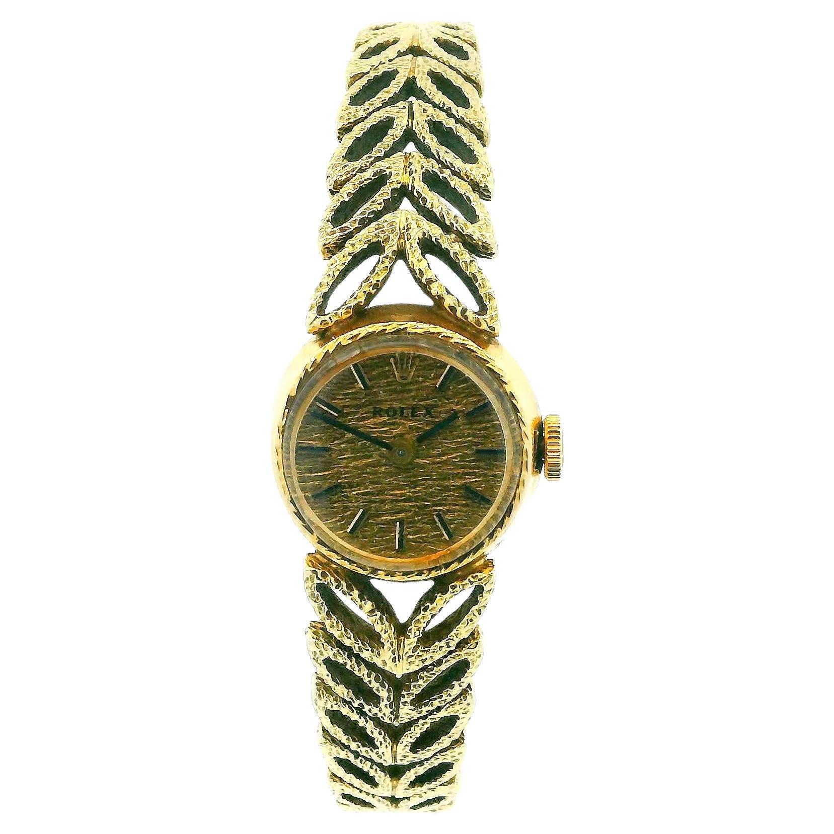 Rolex 14k quadrante testurizzato Bunnyear banda testurizzata in oro giallo da donna