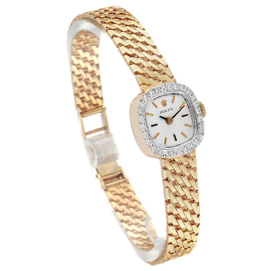 Rolex 14k Yellow Gold Diamond Bezel Vintage Cocktail Ladies Watch In Good Condition For Sale In Atlanta, GA