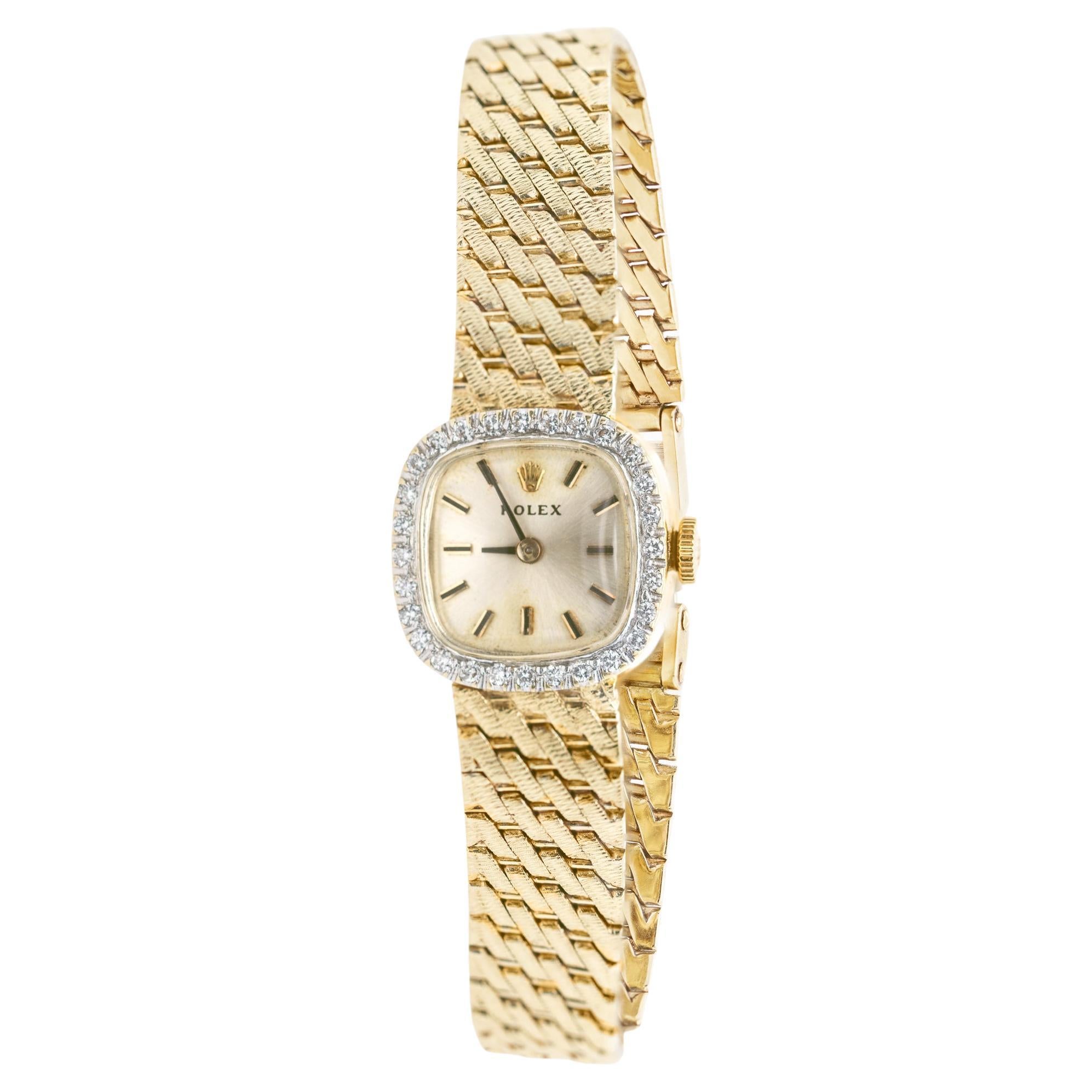 Rolex 14k Yellow Gold Factory Diamond Bezel Vintage Cocktail Ladies Watch
