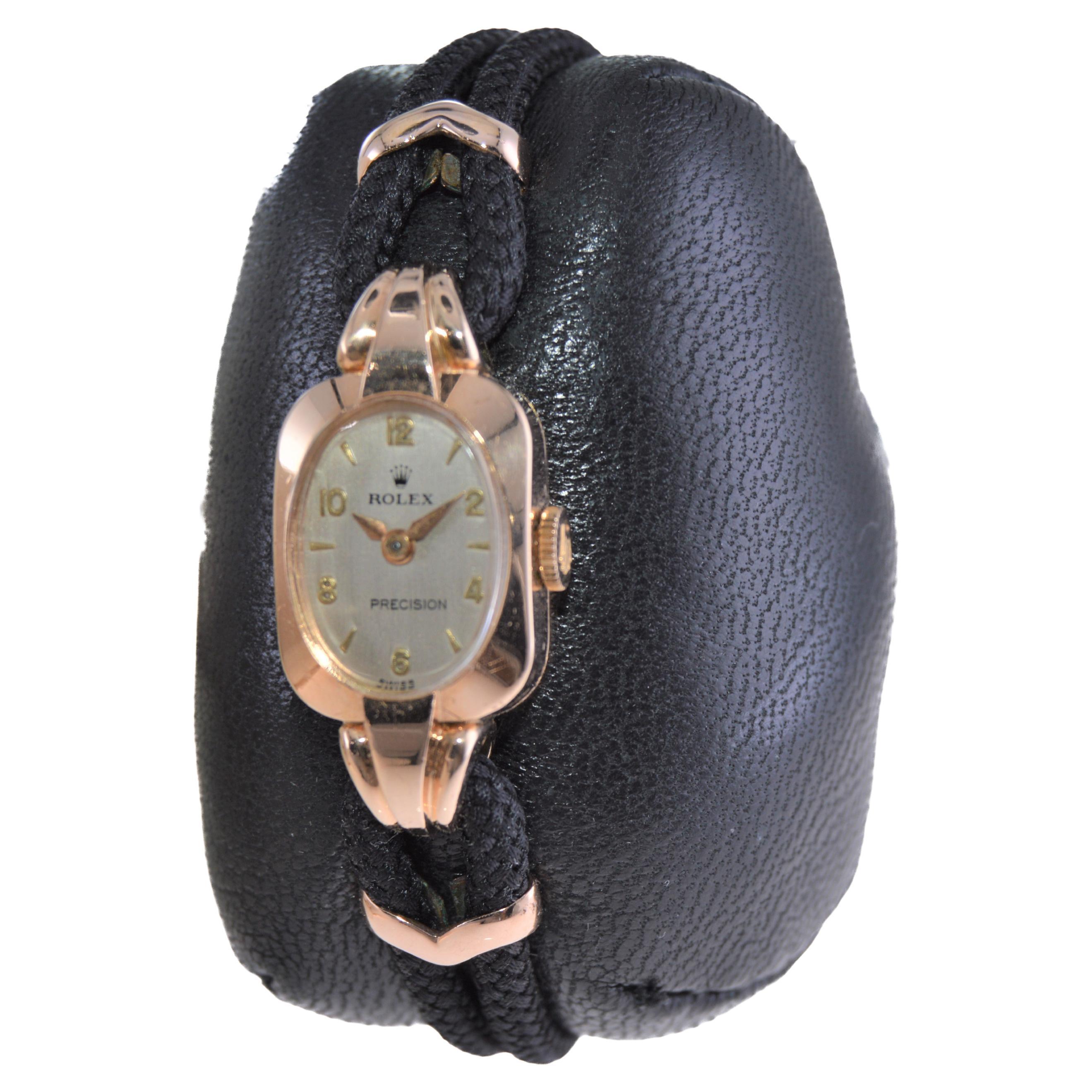 Women's Rolex 14Kt. Gold Art Deco Ladies Watch with Original Bracelet Hardware 1947  For Sale