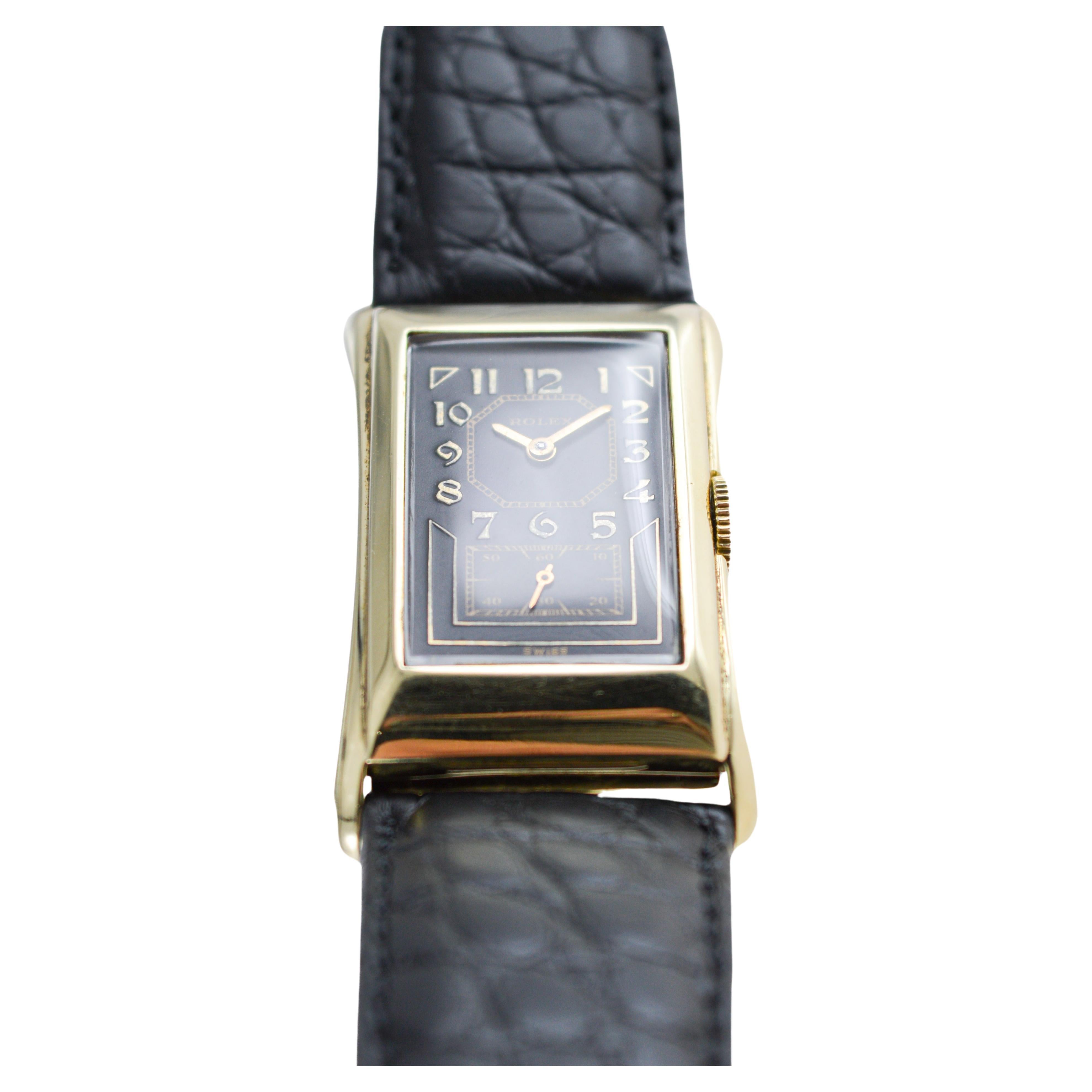 Rolex 14Kt Prince with rare Black Dial Hand Made Case and Movement circa 1940's For Sale 1