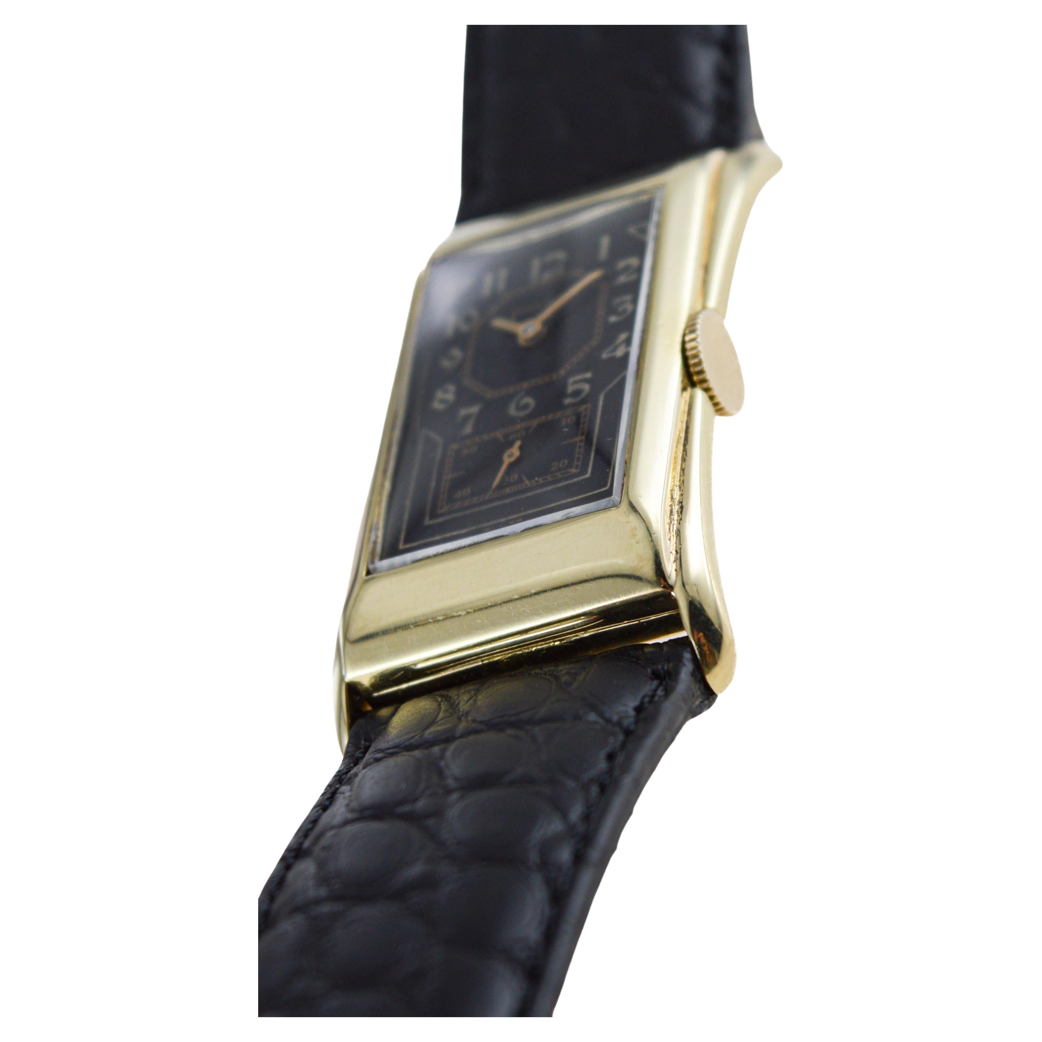 Rolex 14Kt Prince with rare Black Dial Hand Made Case and Movement circa 1940's For Sale 3