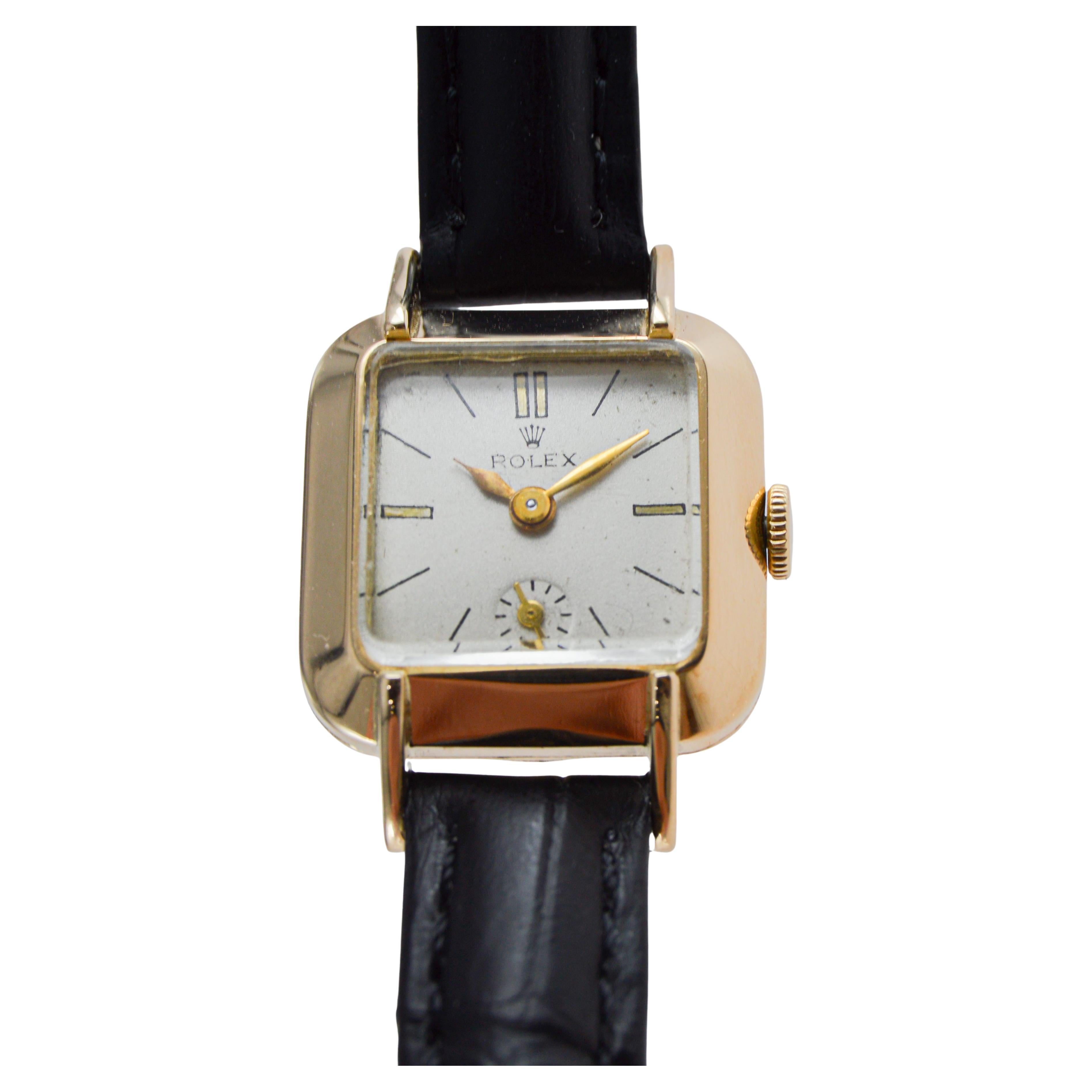 Reloj Rolex de oro macizo de 14 quilates estilo tanque Art Decó para señora circa años 50 en venta 6