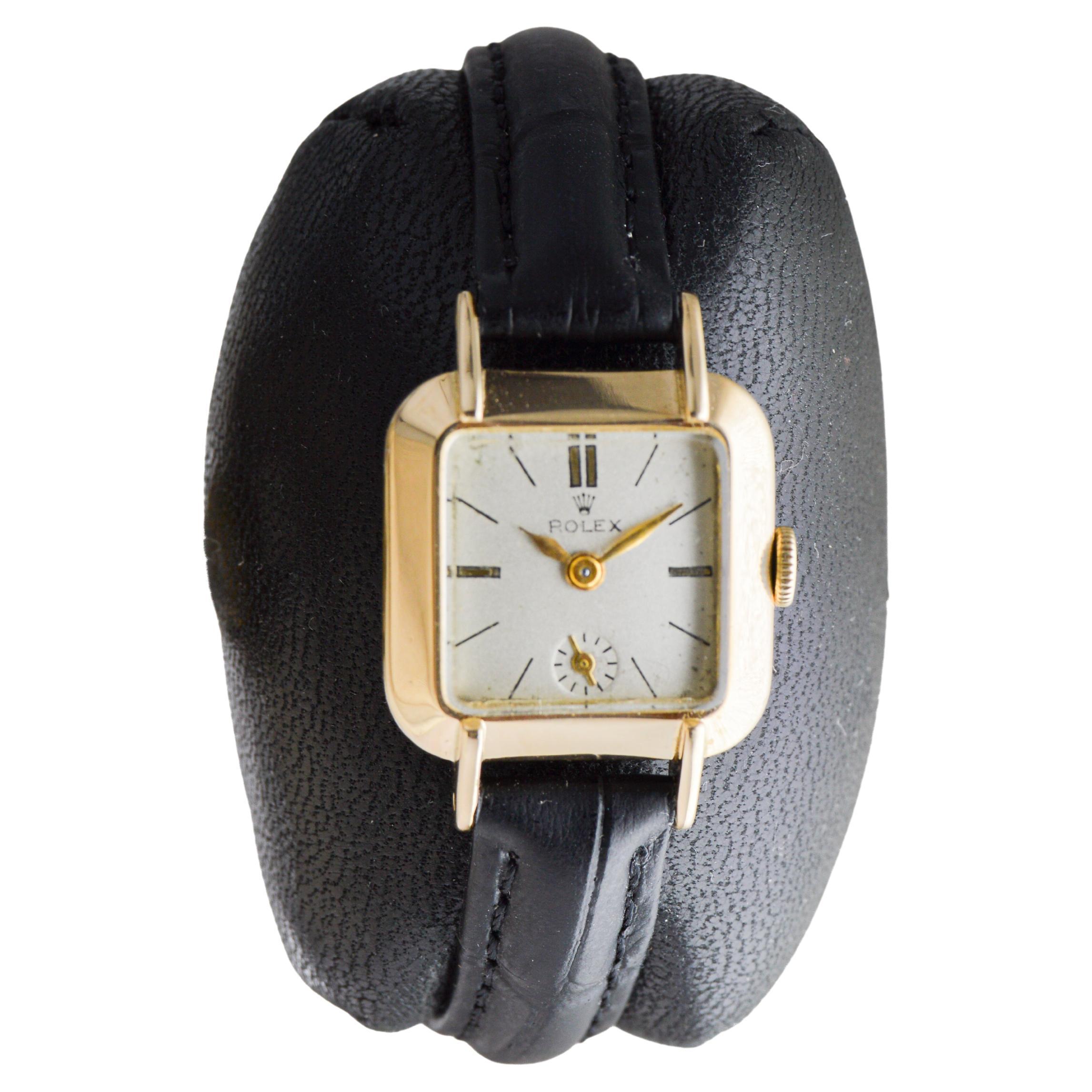 Reloj Rolex de oro macizo de 14 quilates estilo tanque Art Decó para señora circa años 50 en venta 2