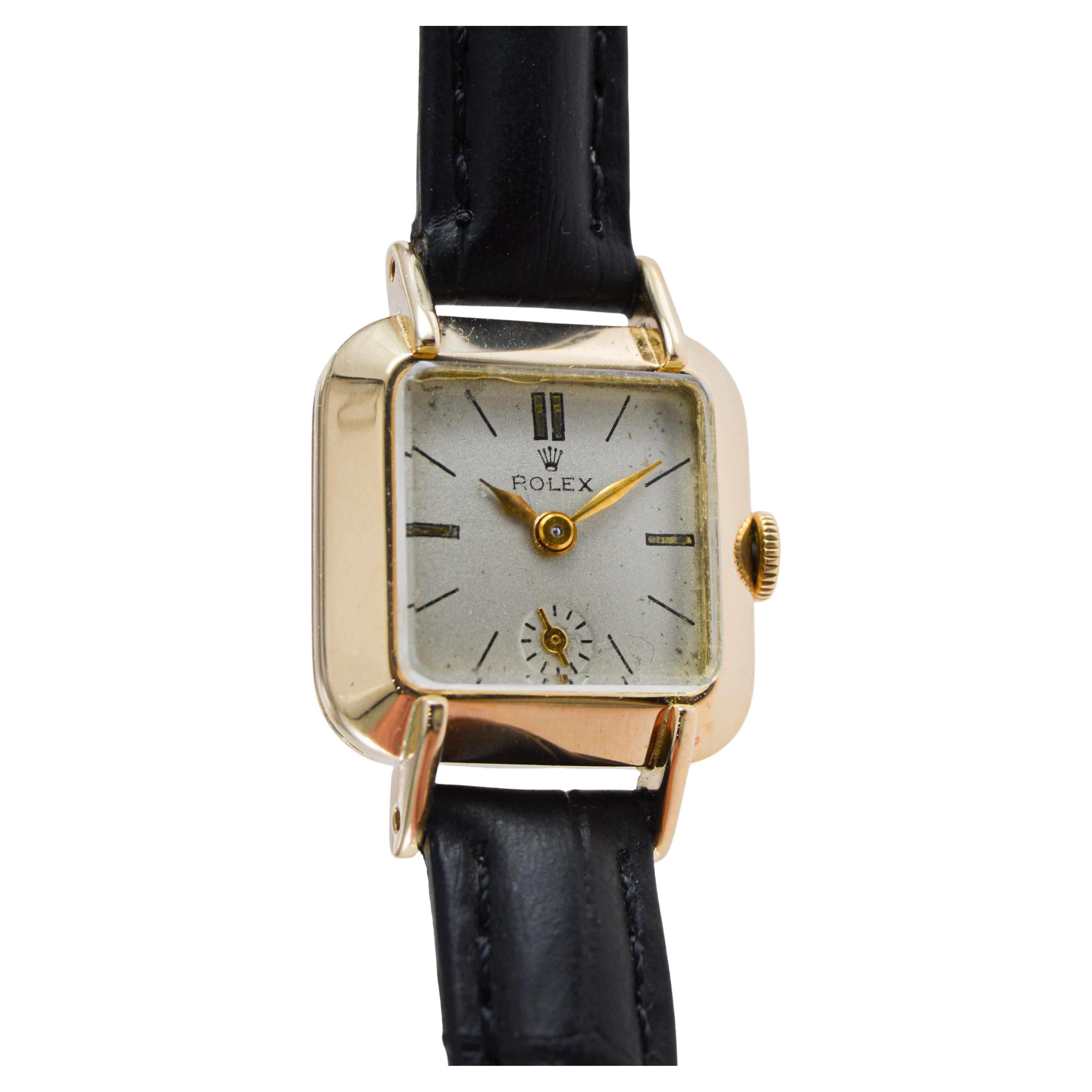 Reloj Rolex de oro macizo de 14 quilates estilo tanque Art Decó para señora circa años 50 en venta 5