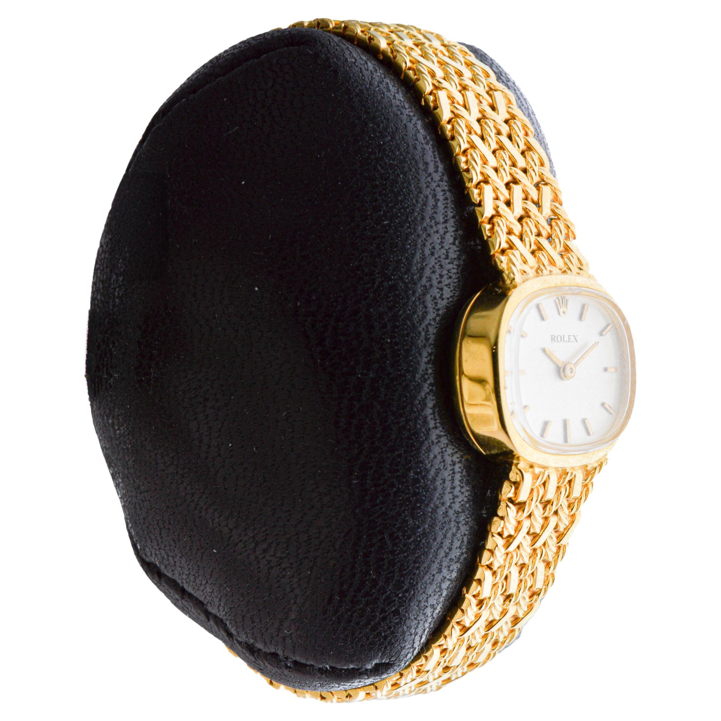 FACTORY / HOUSE: Rolex Watch Company
STYLE / REFERENCE: Dress watch / Reference 82
METAL / MATERIAL: 14Kt Solid Yellow Gold
CIRCA / YEAR: 1960's
DIMENSIONS / SIZE: Length 18mm X Width 16mm
MOVEMENT / CALIBER: Manual Winding / 17 Jewels / Caliber