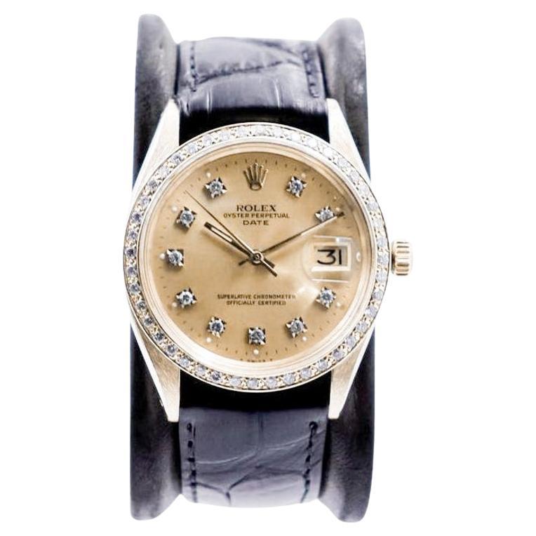 Moderno Rolex 14Kt. Orologio da donna O.P Date in oro massiccio con quadrante e lunetta di diamanti personalizzati in vendita