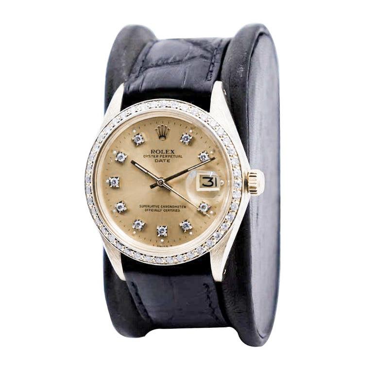 Rolex 14Kt. Orologio da donna O.P Date in oro massiccio con quadrante e lunetta di diamanti personalizzati In condizioni ottime in vendita a Long Beach, CA
