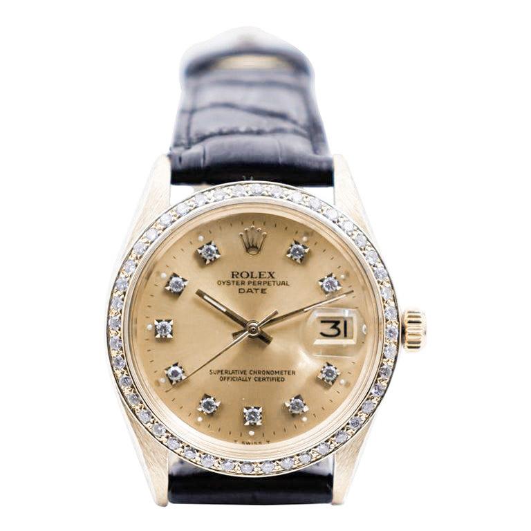 Rolex 14Kt. Orologio da donna O.P Date in oro massiccio con quadrante e lunetta di diamanti personalizzati in vendita 1