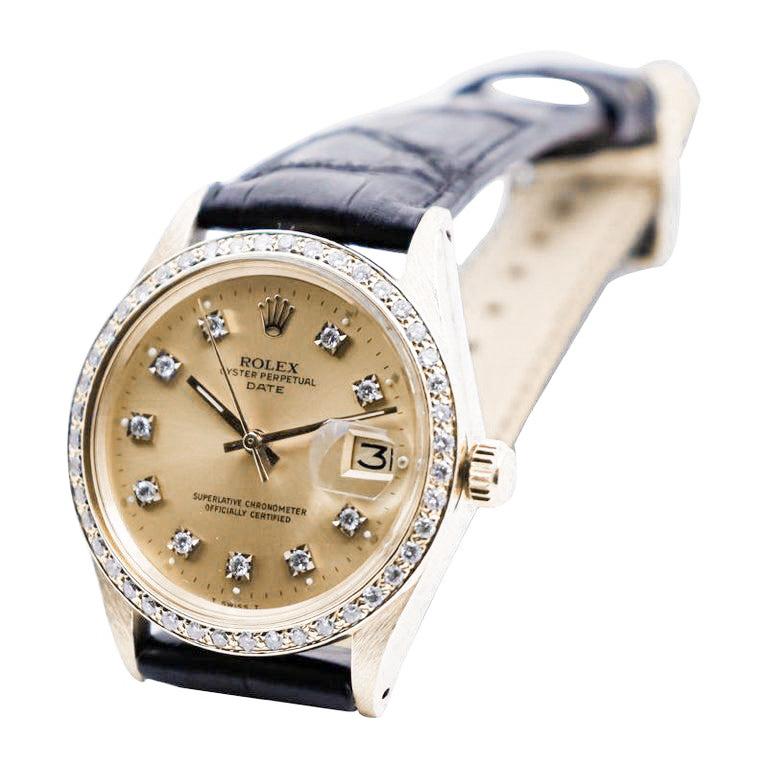 Rolex 14Kt. Orologio da donna O.P Date in oro massiccio con quadrante e lunetta di diamanti personalizzati in vendita 2