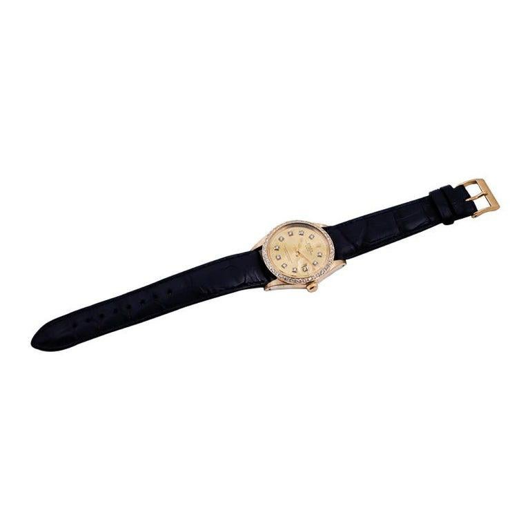 Rolex 14Kt. Orologio da donna O.P Date in oro massiccio con quadrante e lunetta di diamanti personalizzati in vendita 3