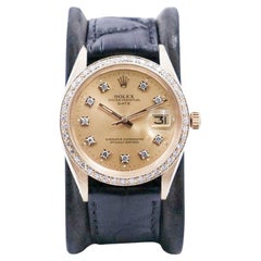 Rolex 14Kt. Montre O.P Date en or massif pour femme avec cadran et lunette en diamants personnalisés