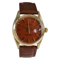 Rolex 14Kt. Oyster Perpetual Date aus massivem Gold mit individuell gestaltetem Zifferblatt, 1970er Jahre