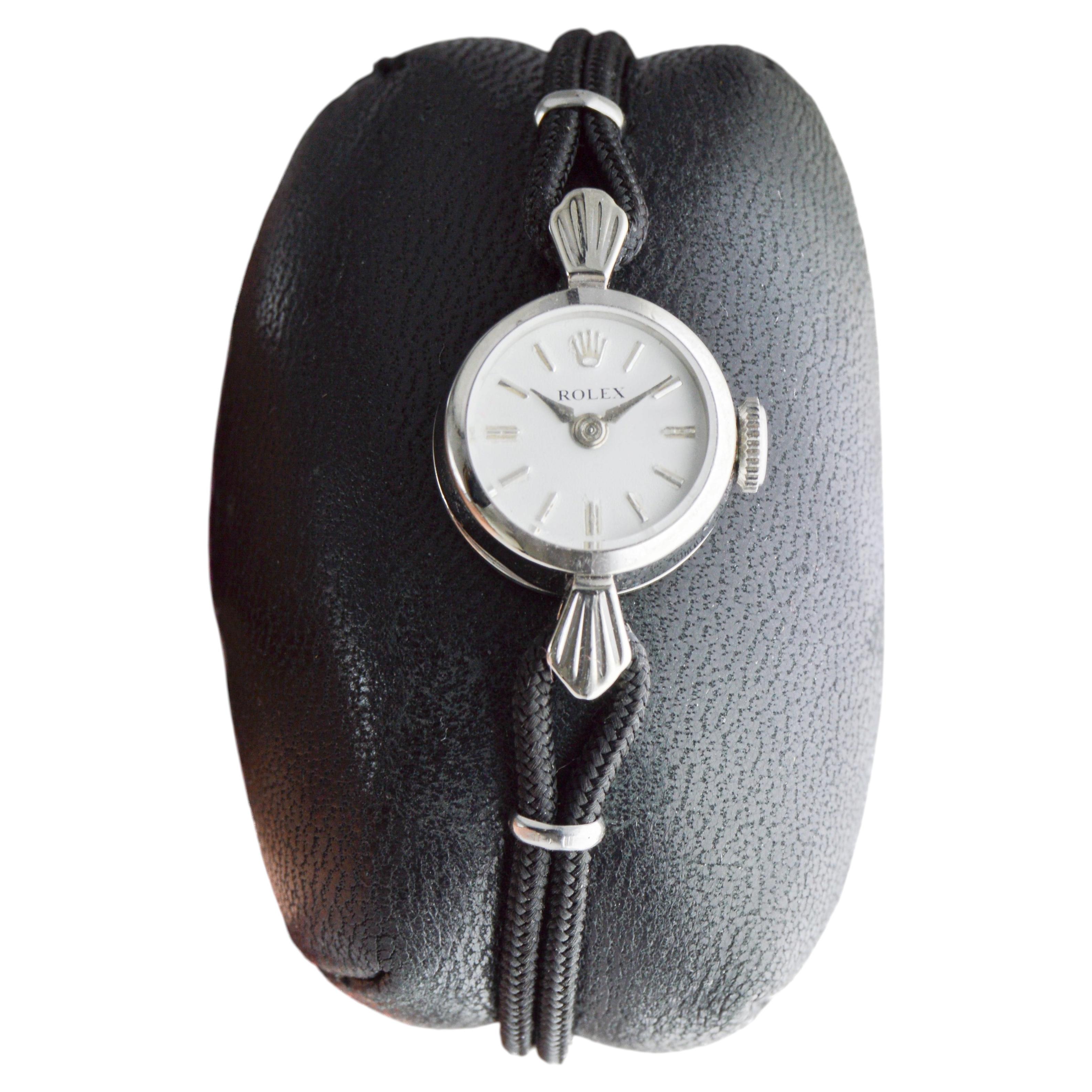 Rolex 14Kt Solid White Gold Modernist Style Ladies Watch circa 1960's