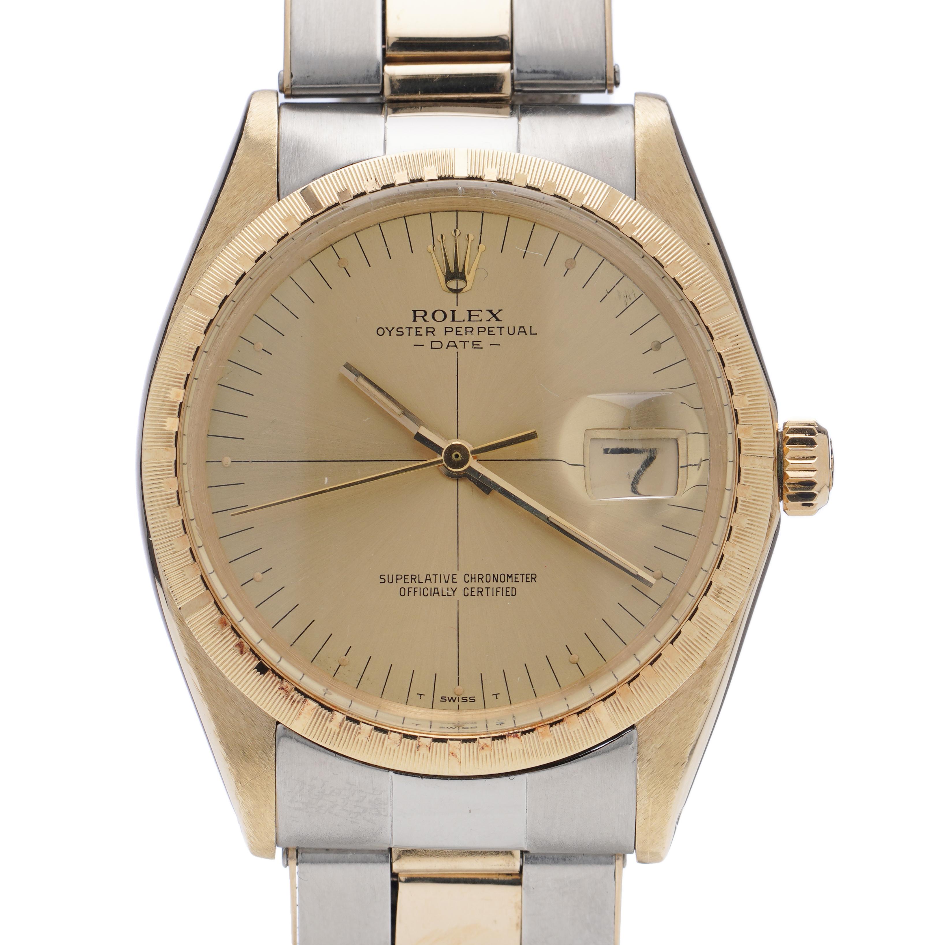 Rolex 14 Karat Yellow Gold and Steel Oyster Perpetual Date 1512 For Sale 5