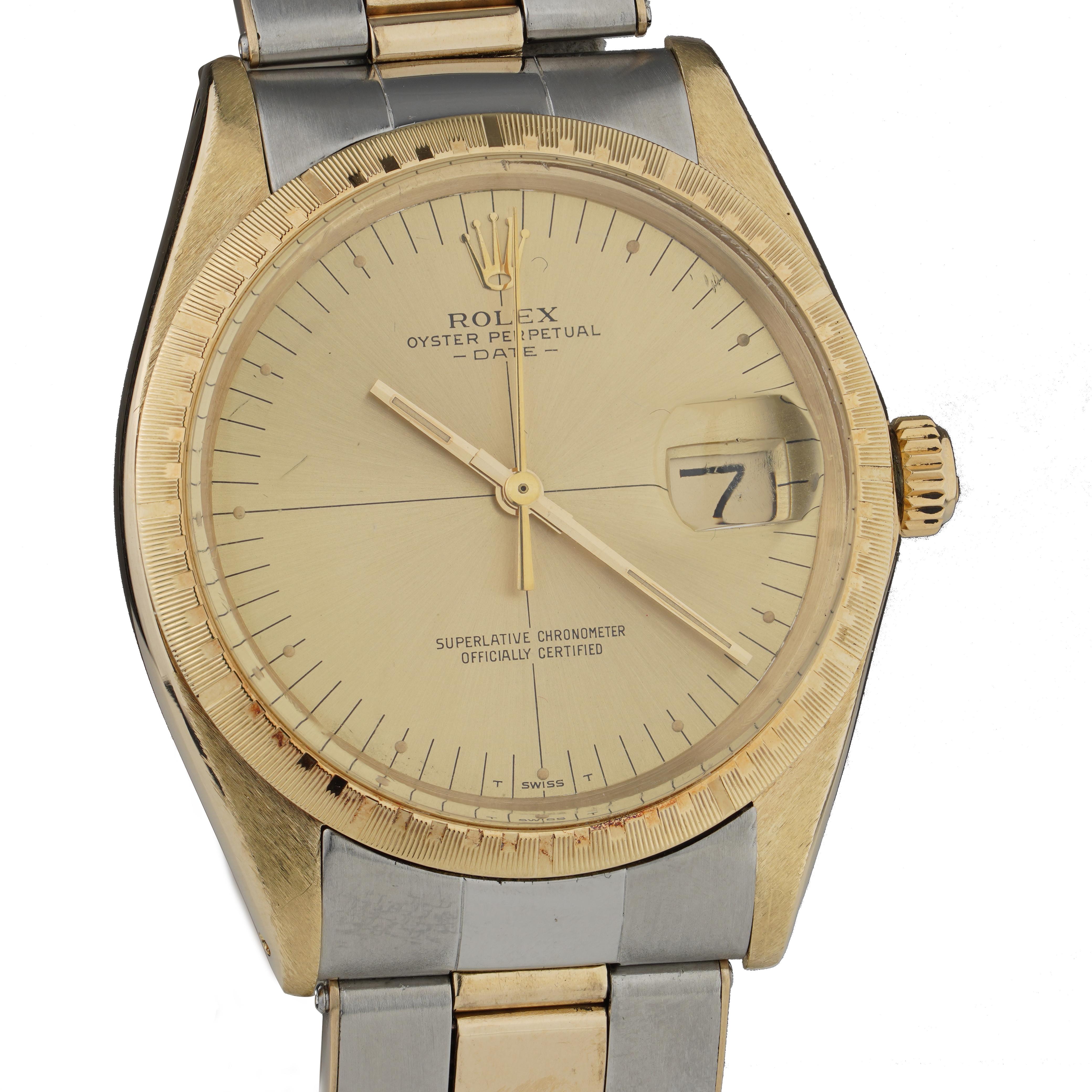 Rolex 14 Karat Yellow Gold and Steel Oyster Perpetual Date 1512 In Good Condition For Sale In Braintree, GB