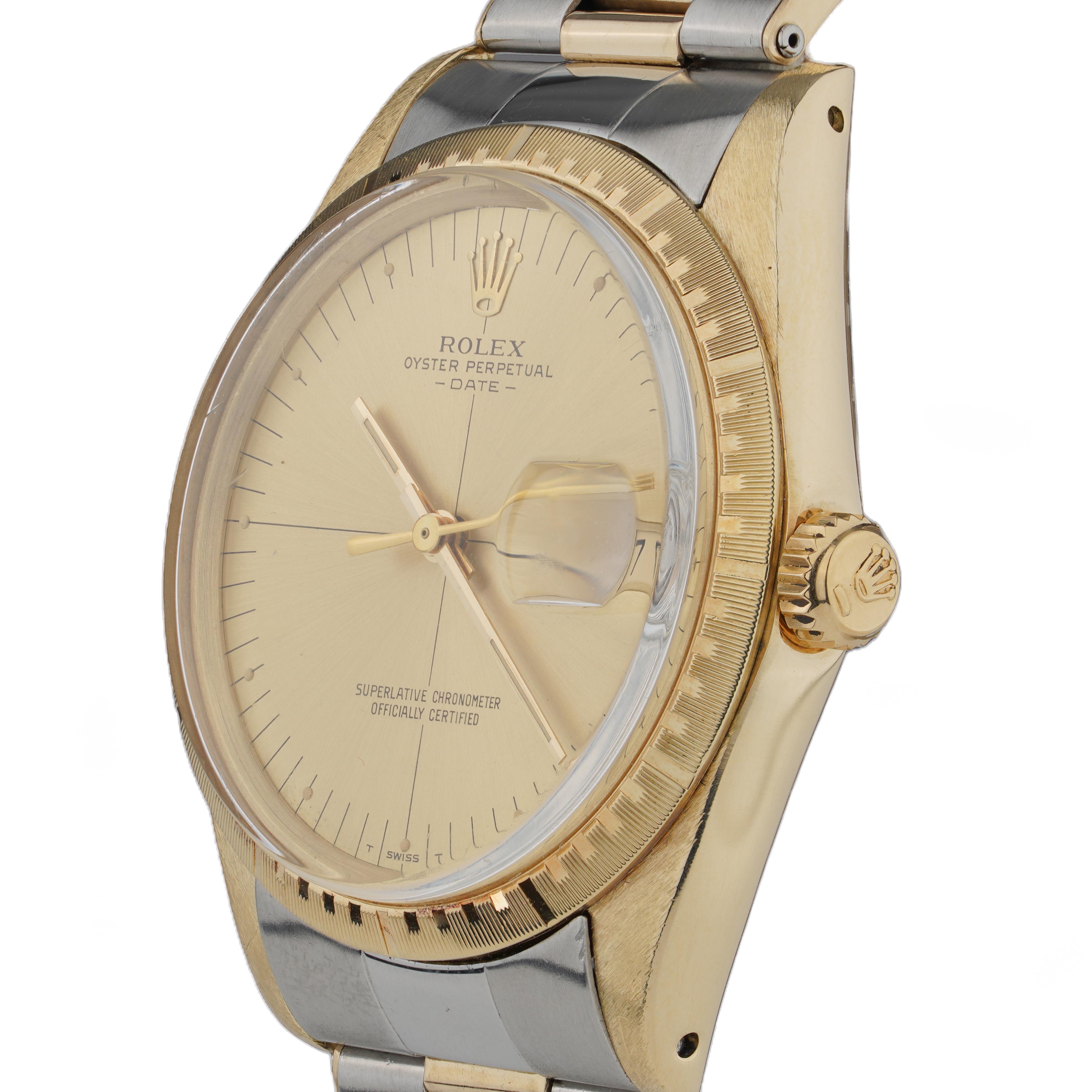 Men's Rolex 14 Karat Yellow Gold and Steel Oyster Perpetual Date 1512 For Sale