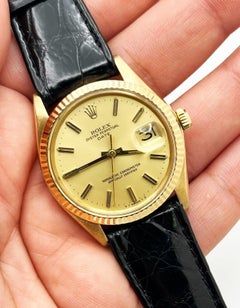 Rolex Oyster Perpetual Date 1503 34mm Champagne Dial 18K Yellow Gold