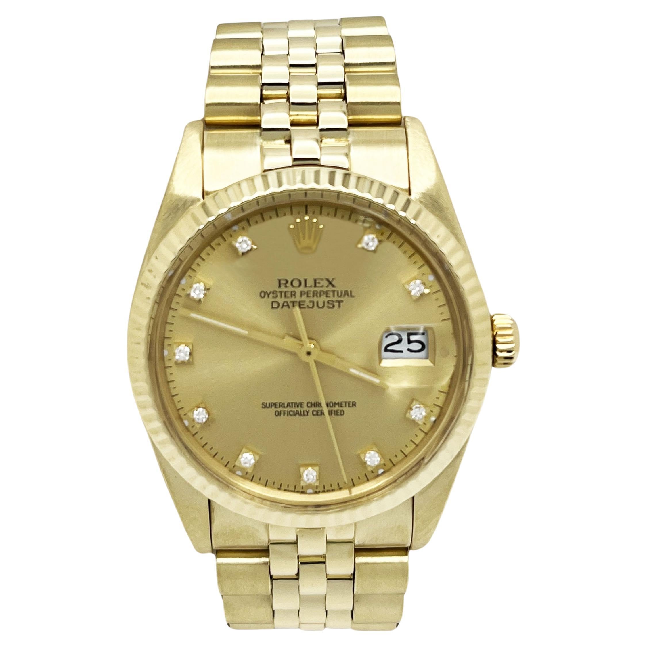 Rolex 15037 34mm Date Factory Champagne Diamond Dial 14K Yellow Gold