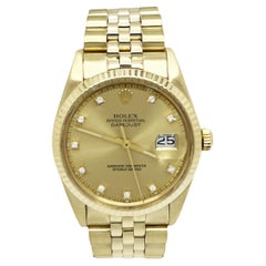 Retro Rolex 15037 34mm Date Factory Champagne Diamond Dial 14K Yellow Gold