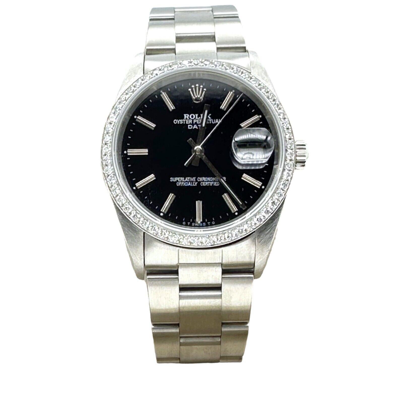 Rolex 15200 Oyster Perpetual Date Cadran noir Lunette diamant Acier inoxydable Pour hommes en vente