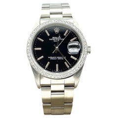 Rolex 15200 Oyster Perpetual Date Black Dial Diamond Bezel Stainless Steel