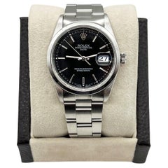 Rolex 15200 Oyster Perpetual Date Schwarzes Zifferblatt aus Edelstahl