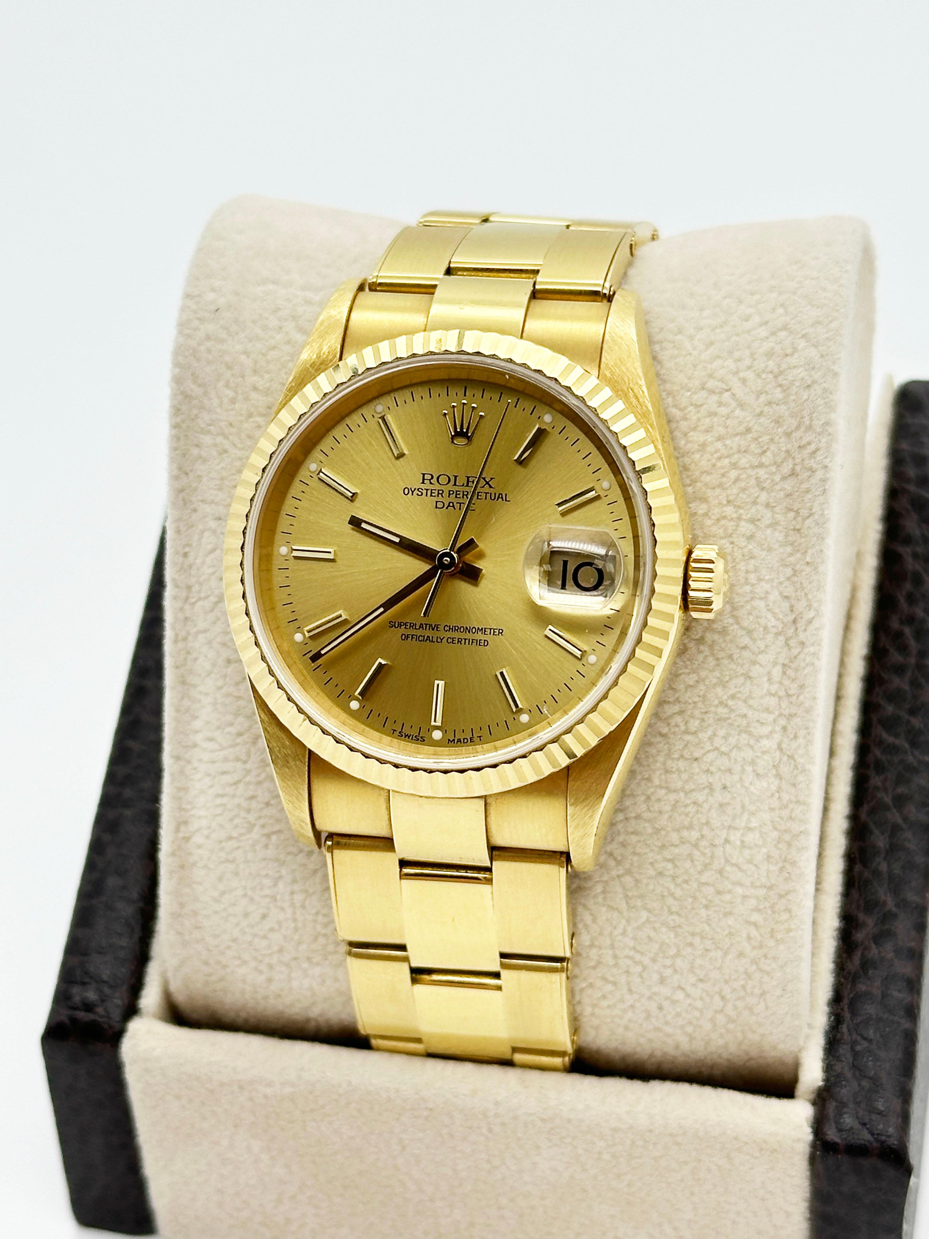 Rolex 15238 Date Champagne Dial 18K Yellow Gold Box Paper Unpolished COLLECTIBLE For Sale 1