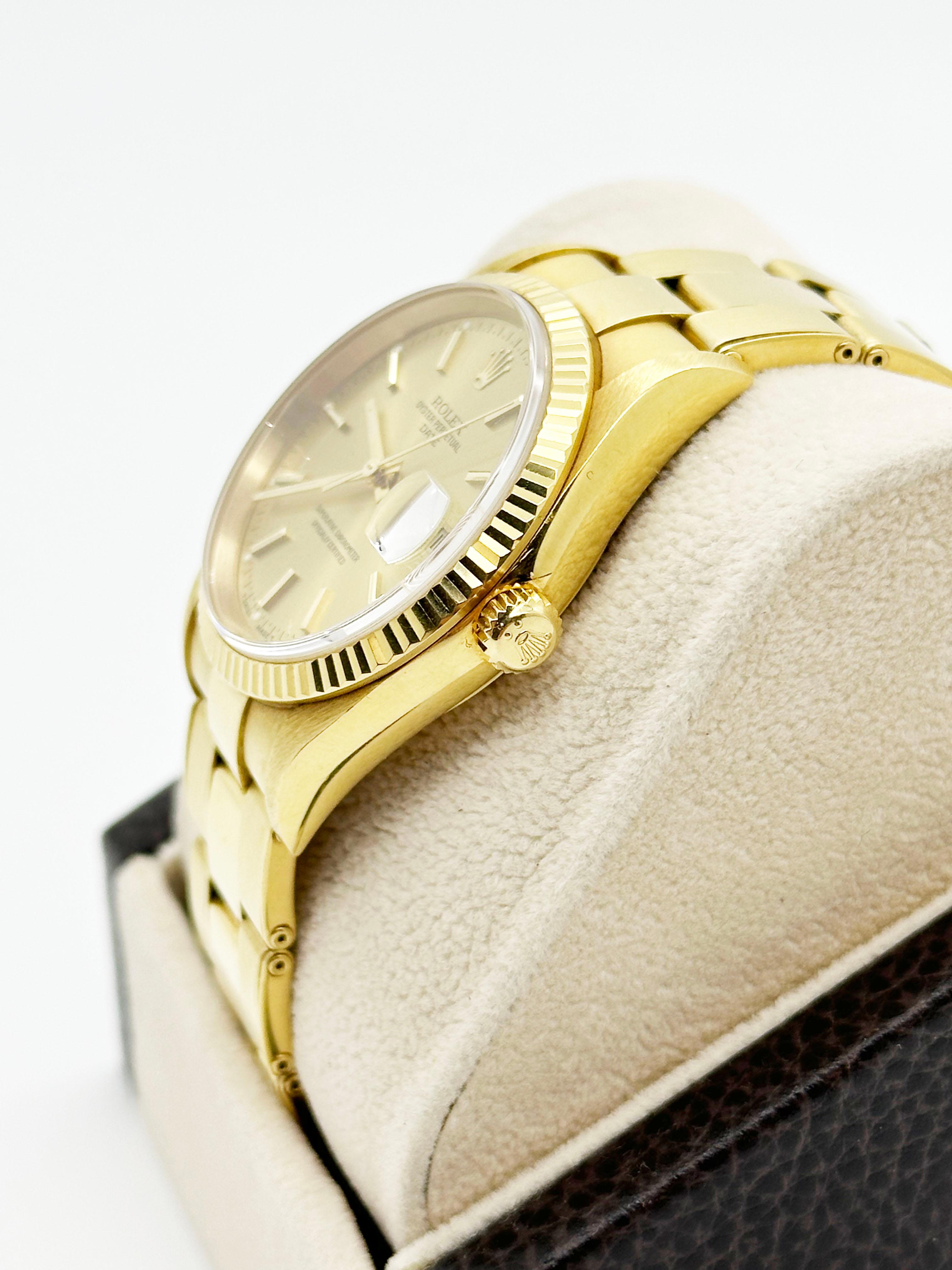 Rolex 15238 Date Champagne Dial 18K Yellow Gold Box Paper Unpolished COLLECTIBLE For Sale 2