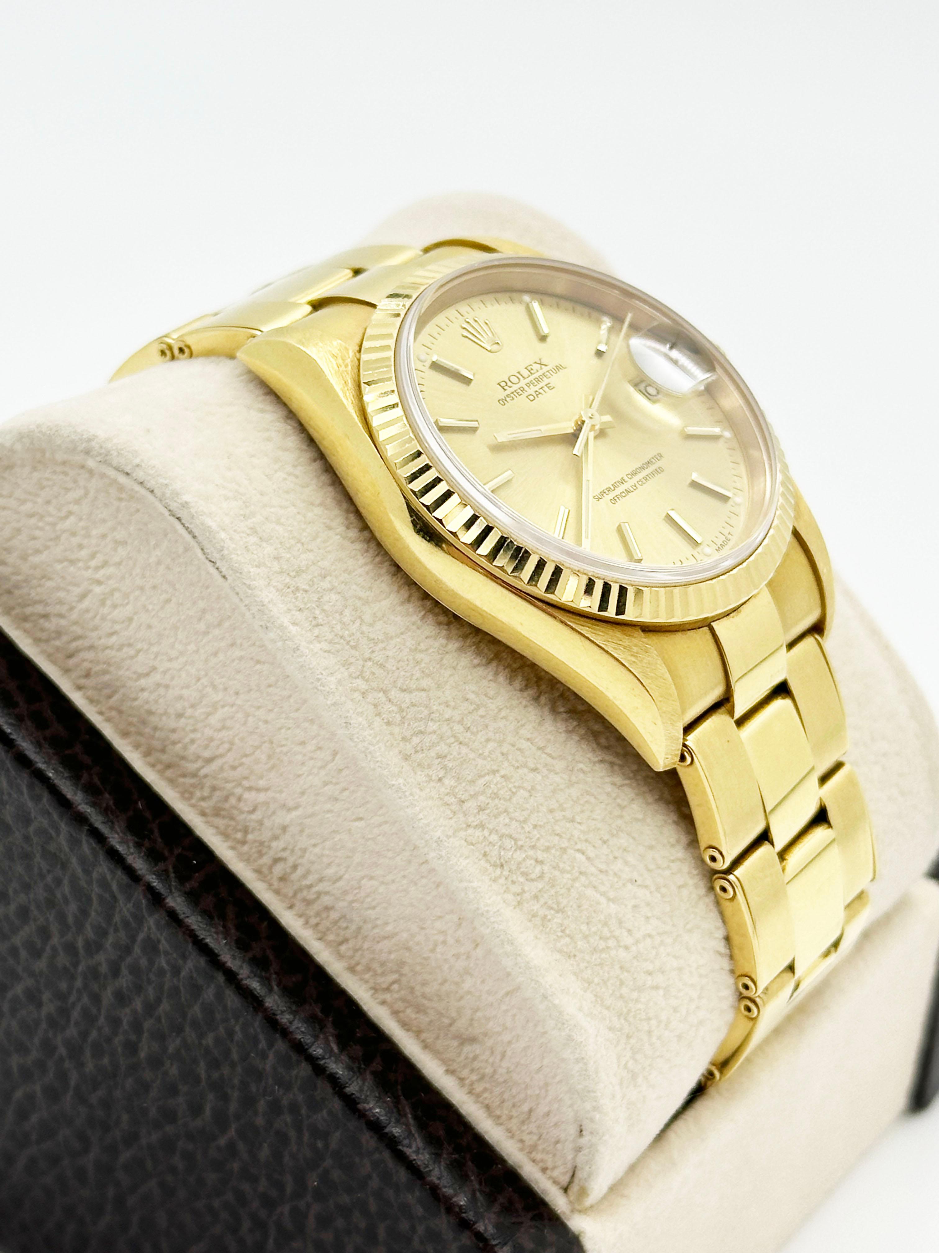 Rolex 15238 Date Champagne Dial 18K Yellow Gold Box Paper Unpolished COLLECTIBLE For Sale 3