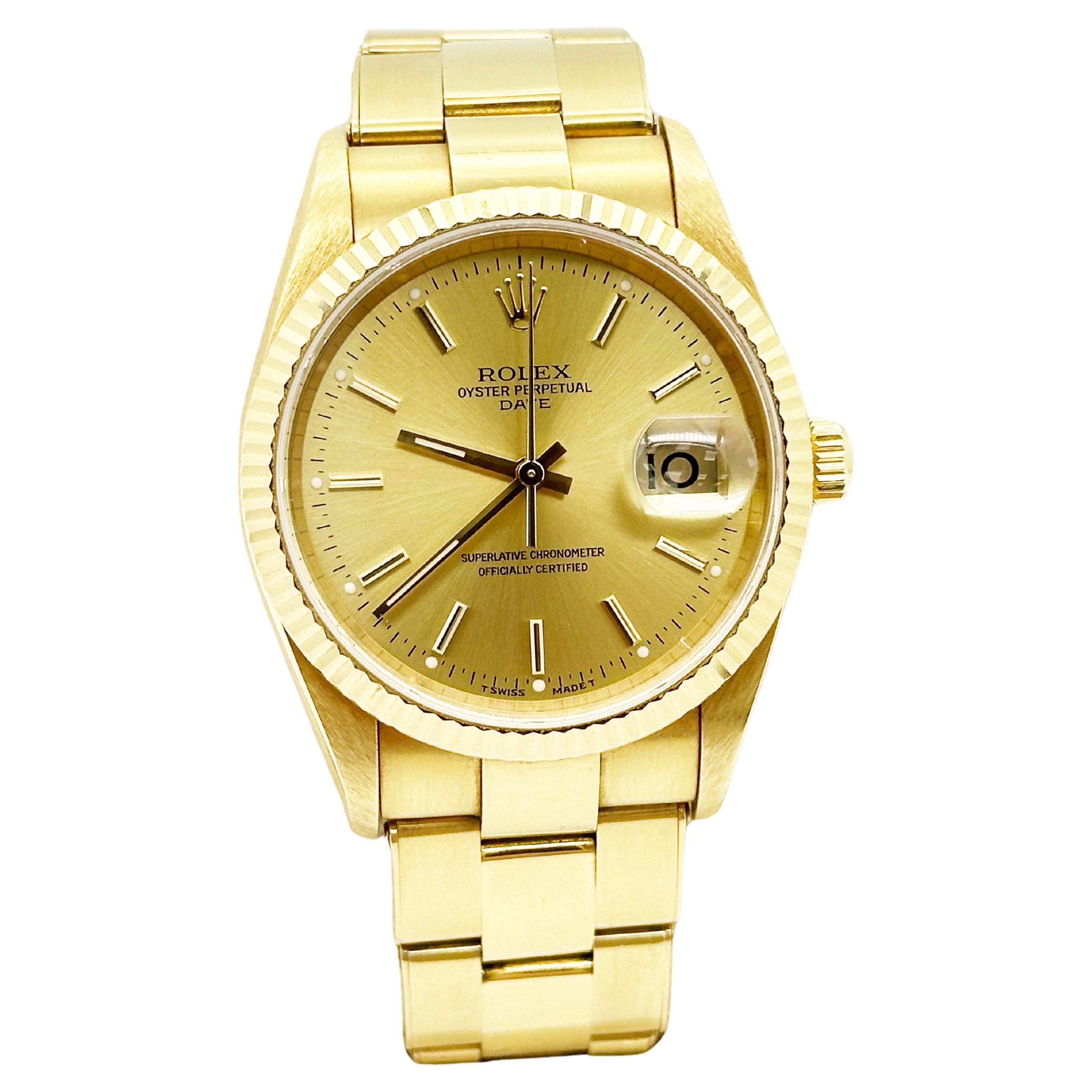 Rolex 15238 Date Champagne Dial 18K Yellow Gold Box Paper Unpolished COLLECTIBLE For Sale
