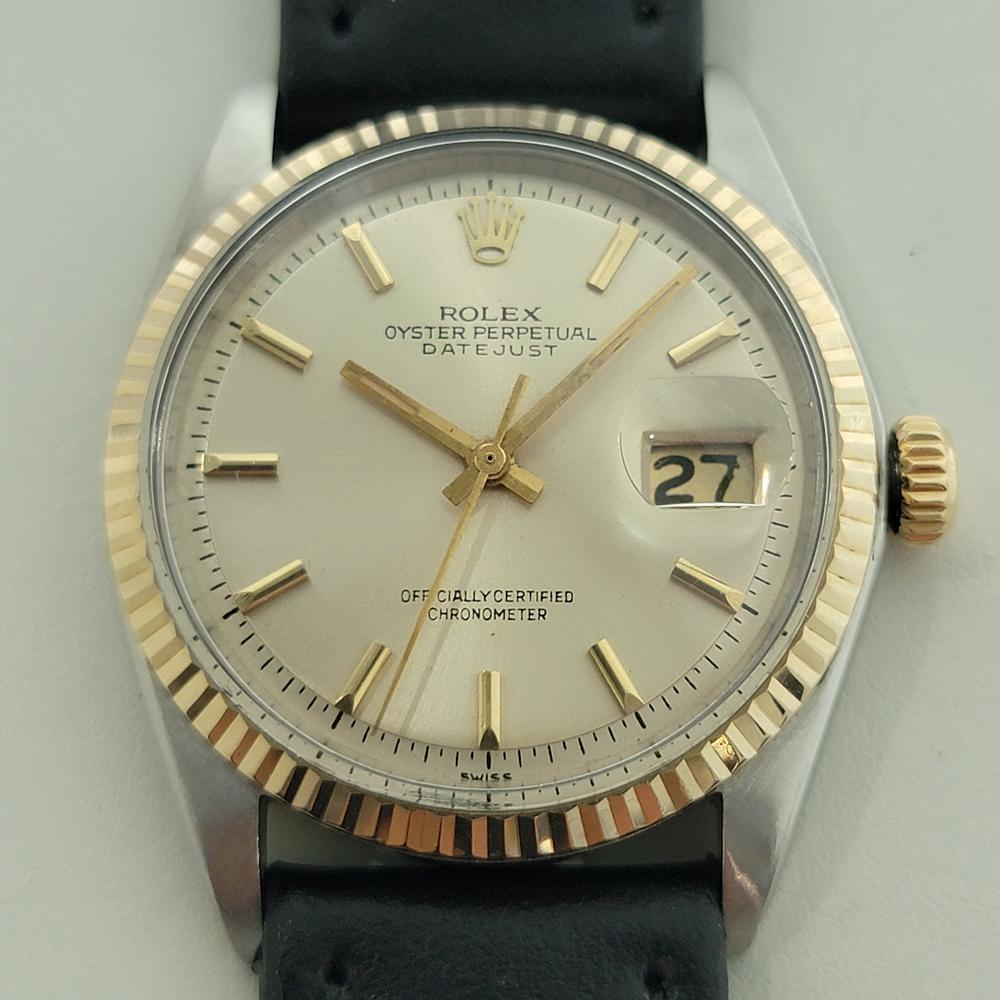 World icon, Men's Rolex Oyster Perpetual 1601 the Datejust in 18k yellow gold and stainless steel automatic, c.1970, in excellent working condition. Verified authentic by a master watchmaker. Gorgeous Rolex signed champagne dial, applied baton index
