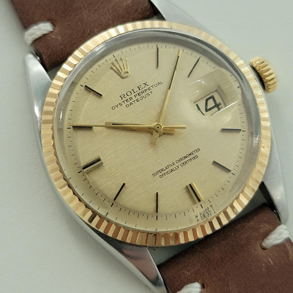 Rolex 1601 Datejust 36mm 18k Gold SS Men Linen Dial Automatic 1960s RA561B im Zustand „Hervorragend“ im Angebot in Beverly Hills, CA