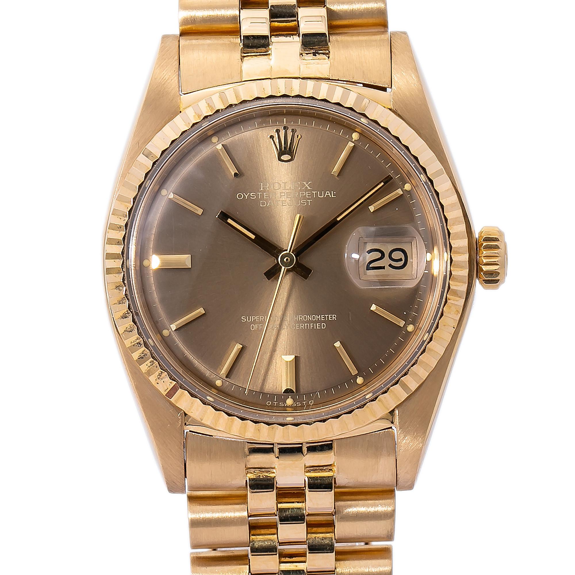 Rolex 1601 Datejust Jubilee Vintage 18 Karat Yellow Gold Tropical Dial Men's In Excellent Condition In Miami, FL