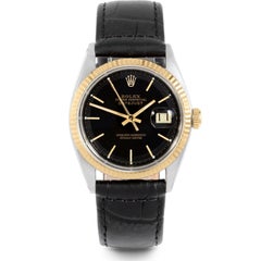 Rolex 1601 Men’s Datejust, Black Stick, Fluted Bezel and Black Leather