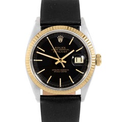 Rolex 1601 Men's Datejust, Black Stick, Fluted Bezel and Black Leather