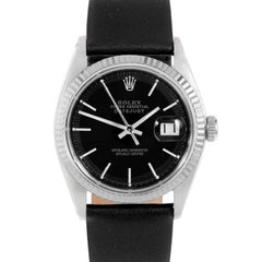 Rolex 1601 Men’s Datejust, Black Stick, Fluted Bezel and Black Leather