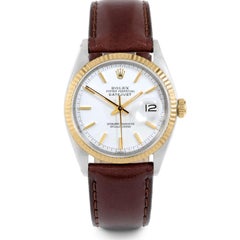 Rolex 1601 Men's Datejust, White Stick, Fluted Bezel and Brown Leather