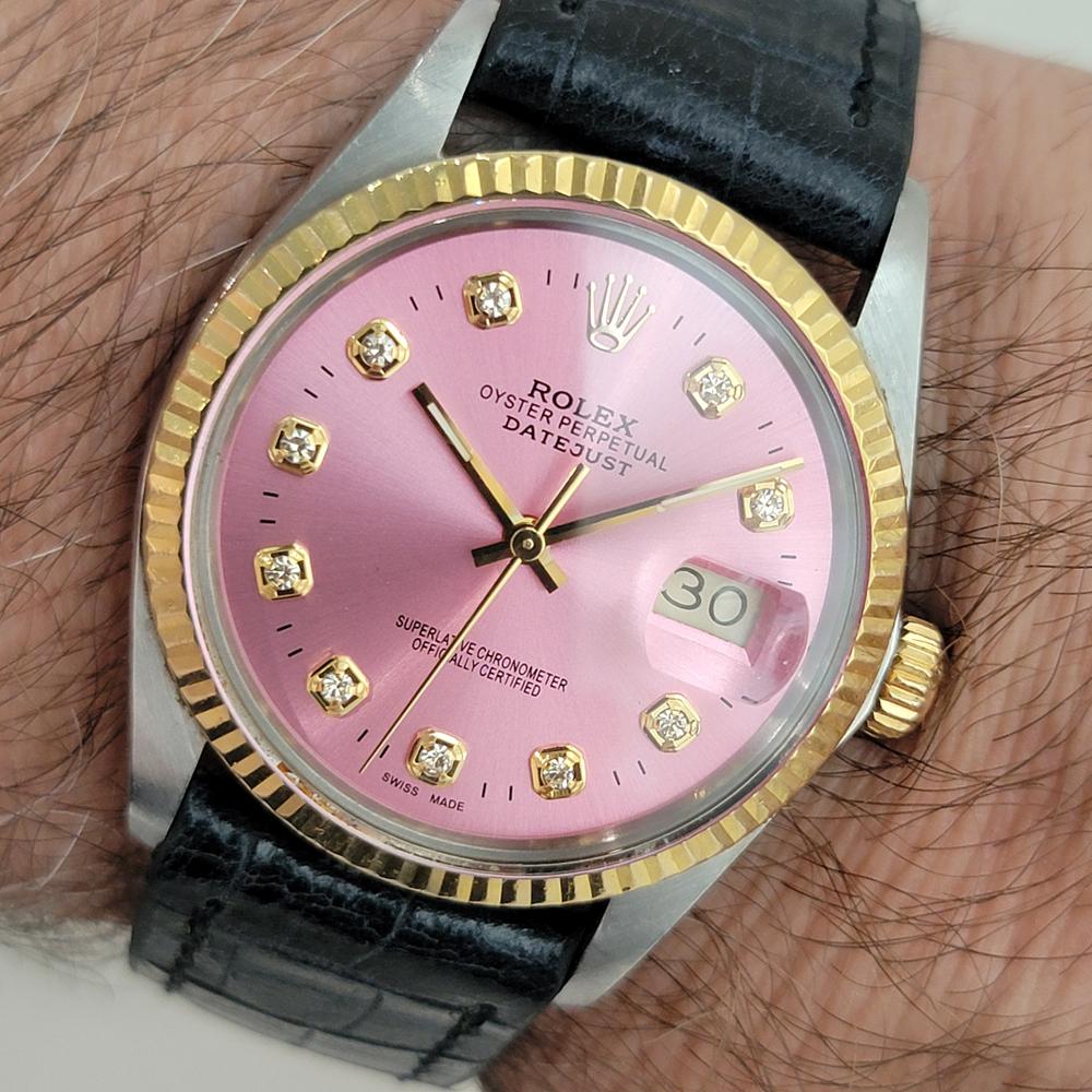 Rolex 16013 Datejust 36mm 18k SS Mens Custom Diamond Dial Automatic 1980s RA555 en vente 9